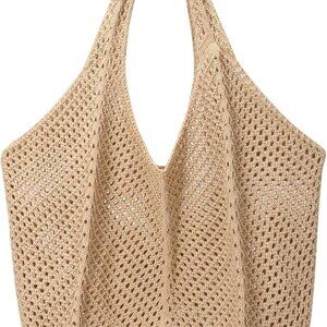 Crochet Mesh Beach Tote Bag Retro Hobo Knitted Bag Woven Tote Summer Shoulder Ba